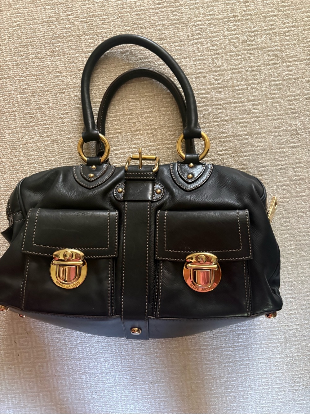 Vintage Marc Jacobs Blake Black Leather Satchel Gold Hardware Made in Italy